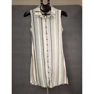 No Boundaries Women's White Green Striped Mini Dress Size Small (3-5)